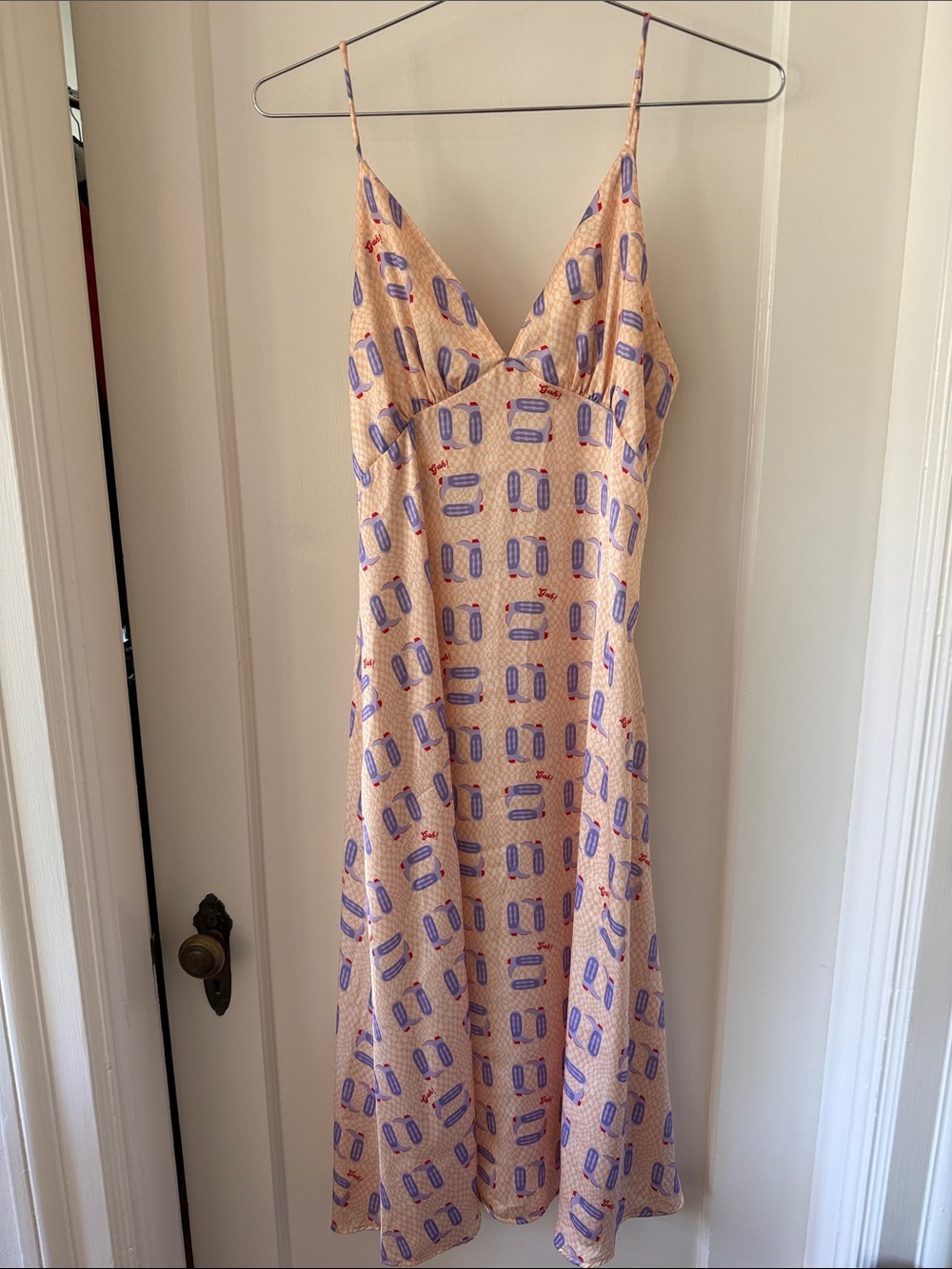 Lisa Says Gah Peach Slip Dress with Cowboy Boot Print size Medium